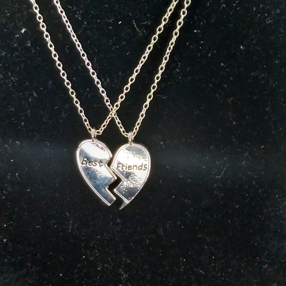 Best friend heart two chains two charms silver color